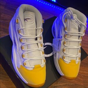 Reebok White and Yellow Athletic Shoes